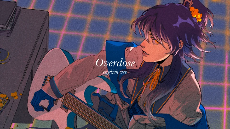 Overdose English ver. cover: FII holding a guitar, looking back